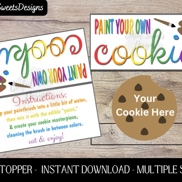 Rainbow Paint Your Own PYO Cookie Topper / Paint Your Own Cookie / Printable Treat Bag Toppers / Printable Cookie Topper / Instant Download