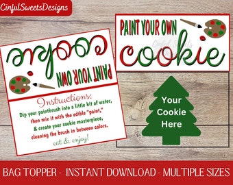Christmas PYO Paint Your Own Cookie Bag Topper / Christmas / Printable Treat Bag Toppers / Instant Download