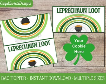 Leprechaun Loot Pot of Gold Rainbow Cookie Bag Topper / Shamrock / St Patricks Day / Irlandés / Imprimible Treat Bag Toppers / Descarga instantánea