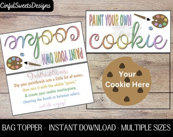 Pastel Paint Your Own PYO Cookie Topper / Paint Your Own Cookie / Printable Treat Bag Toppers / Printable Cookie Topper / Instant Download