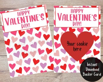 Happy Valentine&#39;s Day Pink and Red Hearts Cookie Bag Backer / Valentine / Heart / Love / Printable Treat Bag Backers / Instant Download