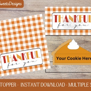 Thankful For You Orange Buffalo Plaid Thanksgiving Cookie Bag Topper / Thanksgiving / Printable Treat Bag Toppers / Fall / Instant Download