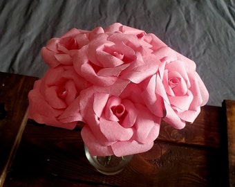Pink paper roses, pink paper flowers, Realistic pale pink roses