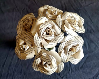 Small Book Page Roses, Book Page Flowers, Small paper roses made out of book pages with stems