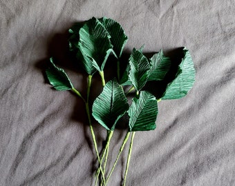 Green crepe paper leaves, paper leaf sprigs, crepe paper leaves for bouquets and crafts