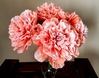 Peach and White Peonies with or without stems, Peach and White Paper Peonies, large paper peonies
