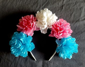 Ready to Ship! Trans Pride Peony Crown, Trans Pride Flower Crown, Trans Pride Floral Crown with paper peonies