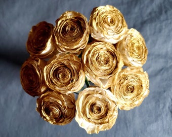 Mini Gold Roses, Small Golden Roses, Gold Paper Flowers