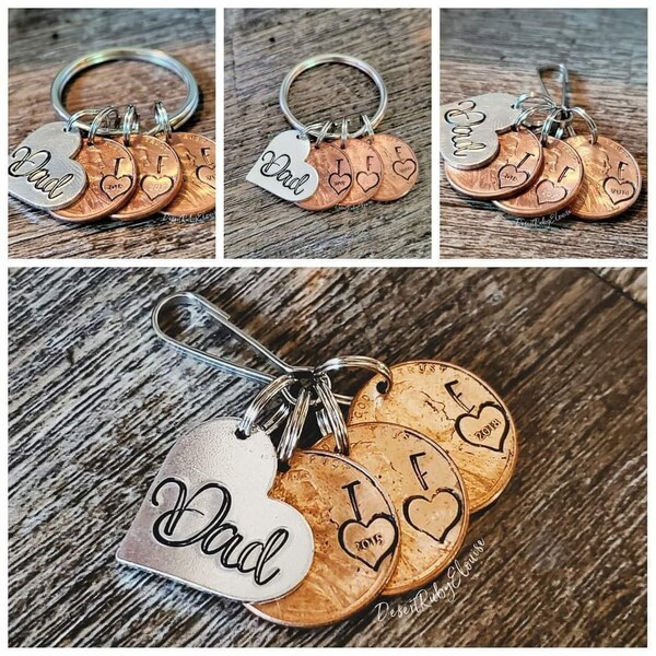 Lucky Dad Birthdate Penny Keychain / Personalized penny keyring / penny charm heart date / lucky penny heart date / Special Date Penny Charm