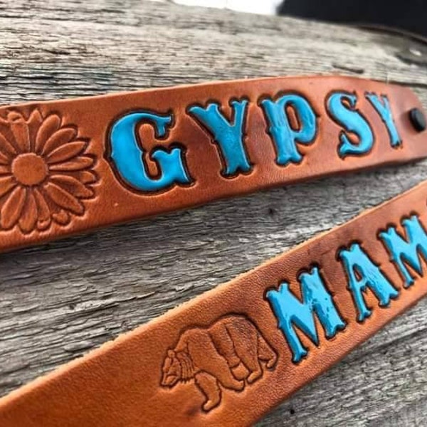 Leather Bracelet / Handstamped Leather Bracelet / Western Bracelet / Handstamped Western Belt Bracelet / Hand Painted Leather Bracelet