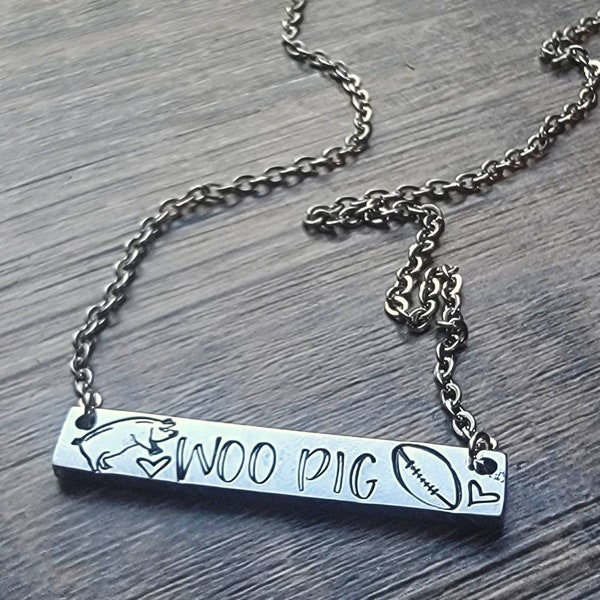 Woo Pig Bar Necklace / Custom Pig Bar Necklace / Stainless Steel Custom Bar Necklace / Woo Pig Necklace / Arkansas football pig / woo pig