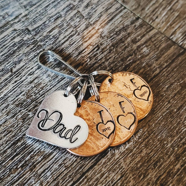 Lucky Dad Birthdate Penny Keychain / Personalized penny keyring / penny charm heart date / lucky penny heart date / Special Date Penny Charm