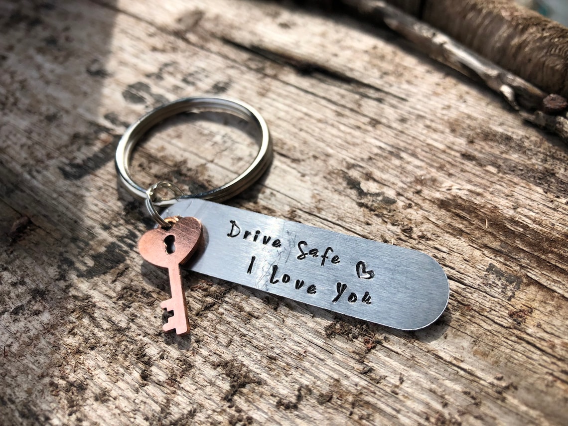 Drive Safe Keychain – Black Steel I Love You Keyring Gift For Truckers, Brothers, Dads