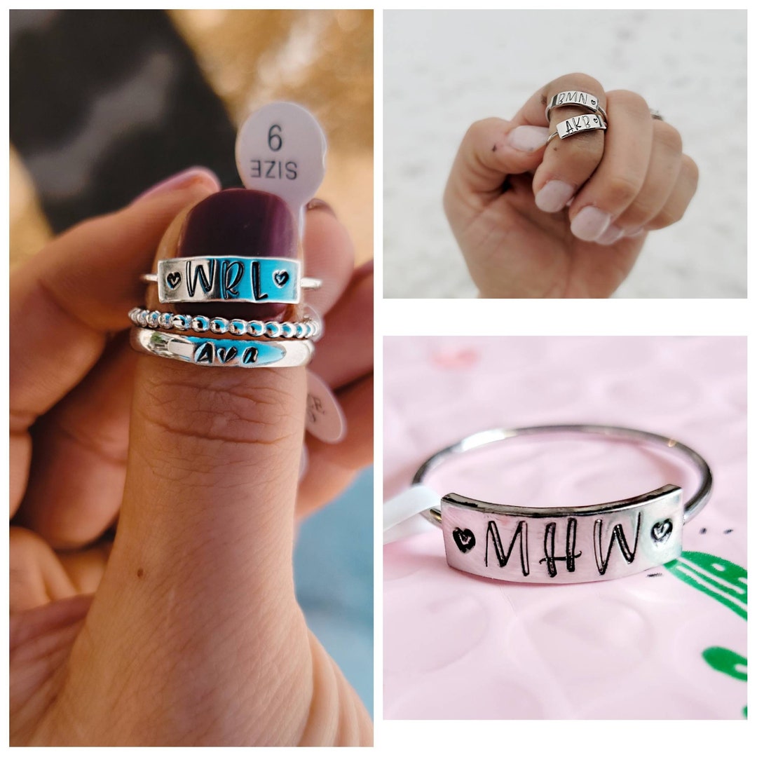 Stainless Steel Stacking Ring Set / 3mm HANDSTAMPED Stacking Rings ...