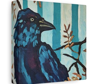 Blue Crow Painting Matte Canvas | Stretched Wall Art, 1.25" Depth