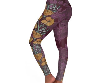 Pantalon de yoga taille haute - Coquelicots de Californie