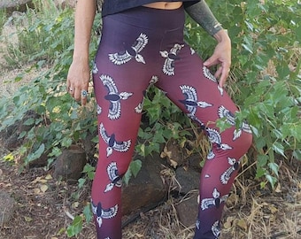Raven Print Yoga Leggings High Waisted, Soft & Stretchy