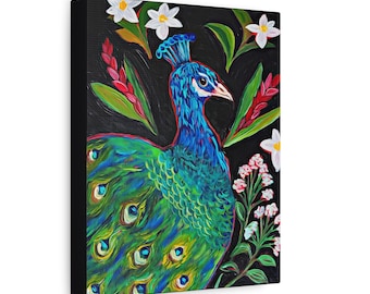 Colorful Peacock Painting Matte Canvas