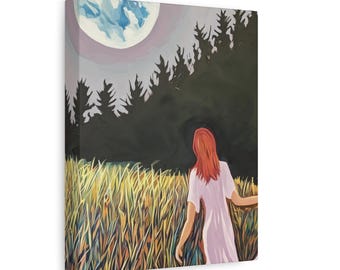 Woman in Field Moonlight Matte Canvas