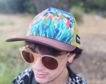 Illustrated Mountain Trucker Hat: Hand-Painted Nature Art