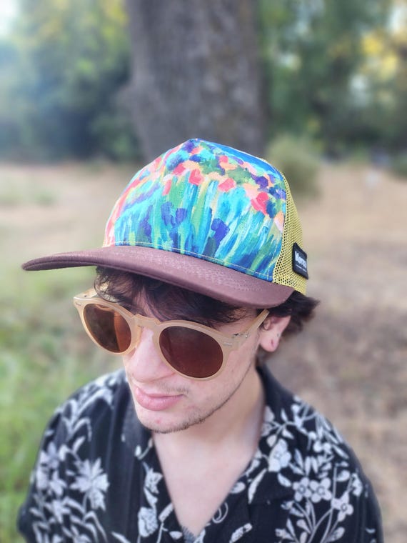 Abstract Natural Trucker Hat Rainbow Ridge Trucker Hat – Mid Profile Mesh Back | FisheWear main image 4