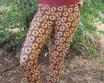 Sunflowers Print Yoga Leggings  High Waisted, Soft & Stretchy
