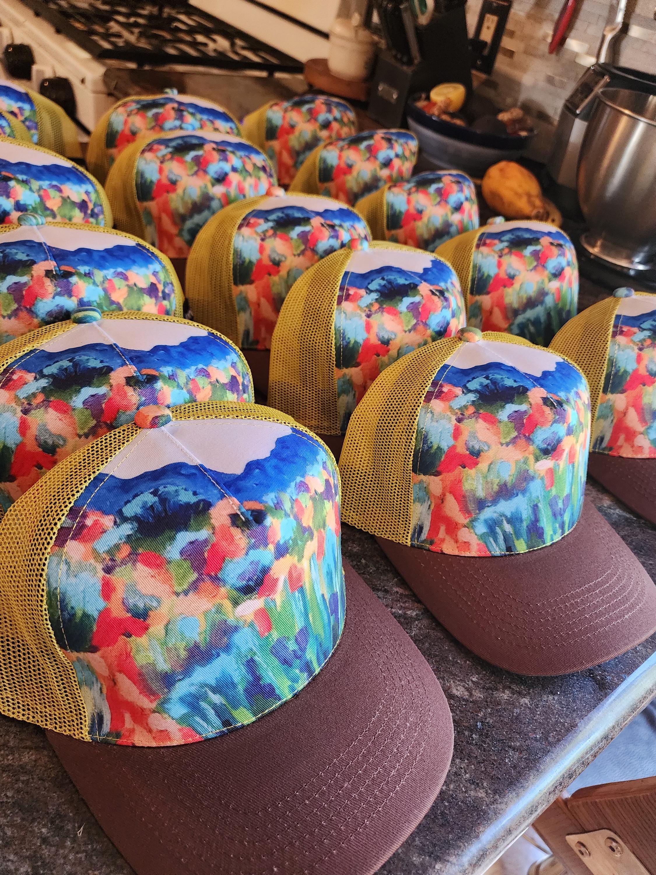 Unisex Hand-Painted Hat Mountain ?️ and Steam with Blue & Yellow Landscape Art The release of my new signature hat with @melin is quite  main image 4