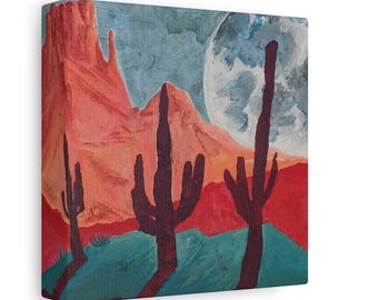 Moonlit Desert Cactus Canvas