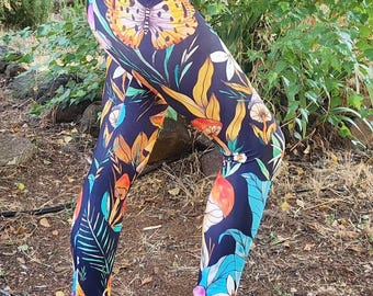 Night Forest Print Yoga Leggings High Waisted, Soft & Stretchy