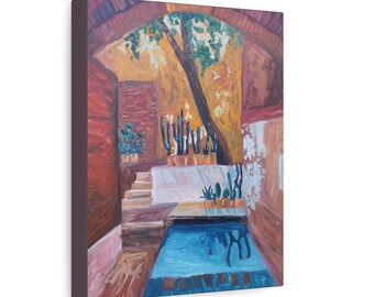 Desert Courtyard Painting Matte Canvas | Stretched Wall Art