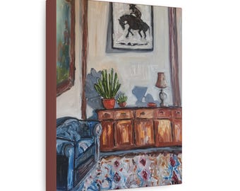 Cozy Living Room Oil Painting Interior Scene Matte Canvas