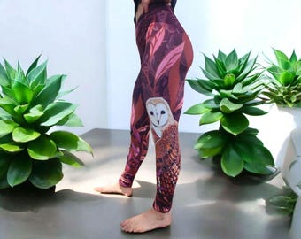 Owl Yoga Leggings: Nature Print, High-Waisted, Ultra-Soft