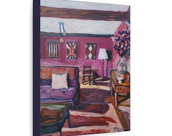 Pink Living Room Interior Painting Canvas