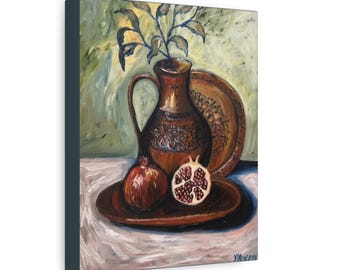 Pomegranate Still Life Canvas | Matte Stretched Wall Art 1.25"