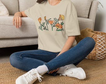 California Poppy Floral Tee | Poppy Flowers T-Shirt, Botanical Shirt