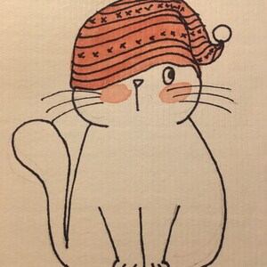 Peeking cat in a hat | original watercolor
