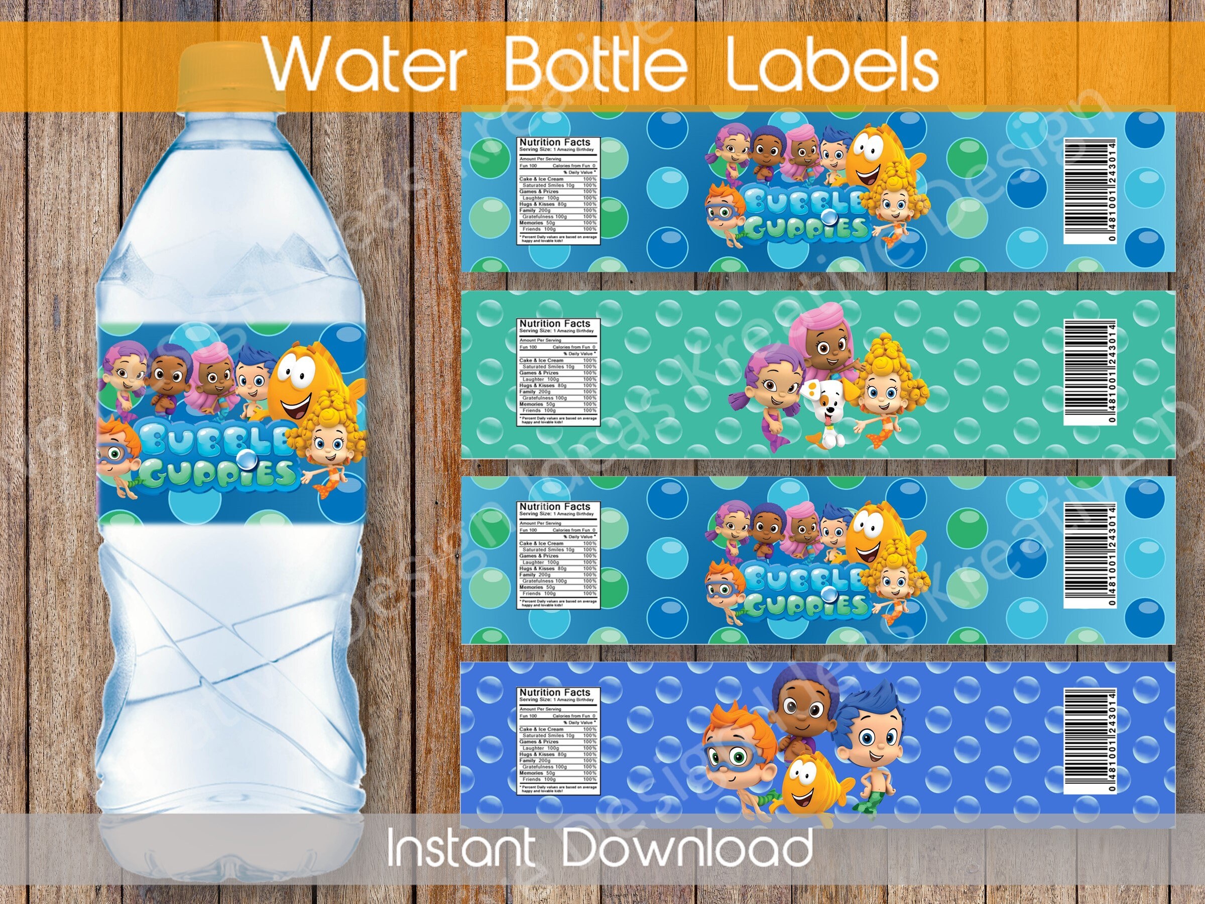 Bubble Guppies Water Bottle Labels Bubble Guppies Bottle Etsy