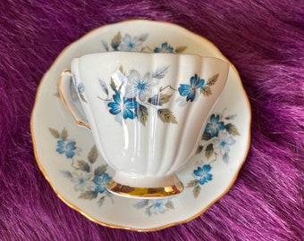 Blue Floral Colclough Teacup & Saucer made in England