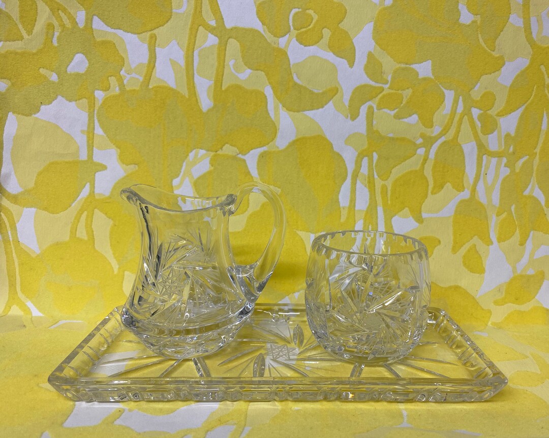 Pinwheel Crystal Cream & Sugar Set With Tray Three Pieces Etsy