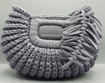 Handmade Light Grey Seashell Crochet Handbag