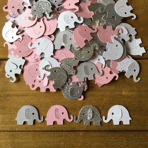 Pink and Gray Elephant Confetti, Elephant, die cut, elephant baby shower confetti, It's a Girl, elephant decoration, girl baby shower Bild 1