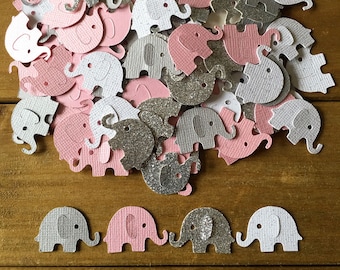 Pink and Gray Elephant Confetti, Elephant, die cut, elephant baby shower confetti, It's a Girl, elephant decoration, girl baby shower