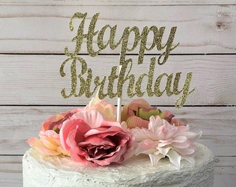 Happy Birthday Glitzer Cake Topper – Doppelseitig, Aus Acryl, Gold, Ca. 16x11 Cm, Made In USA