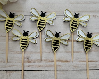 3D Bee Cupcake Toppers: Glitter Bumblebee Party Decorations, Set of 12