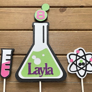 Science Cake Topper, Science Party Cake Topper, Science Birthday, Flask Cake Topper, Mad Scientist Birthday, Beaker, Test Tube Cake, Girl