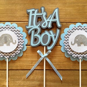 Elephant Centerpiece, Elephant Cake Topper, Elephant Baby Shower, Boy Elephant Baby, Baby Shower, Elephant Decoration, It&#39;s a Boy, Blue