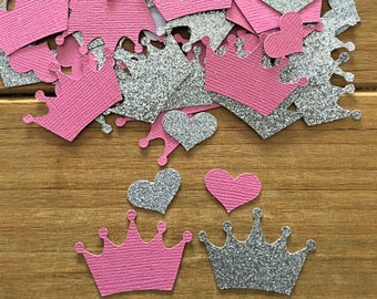 Bright Pink and Silver Crown Confetti, Princess Confetti, Royal baby shower, baby shower confetti, It's a Girl, Princess Birthday Party