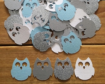 Blue & Silver Glitter Owl Confetti, Boy Baby Shower Decorations