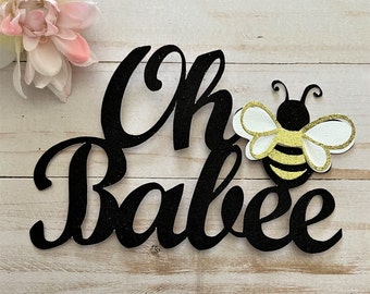 Glitter Bee Baby Shower Cake Topper: Oh Babee Bumblebee Theme