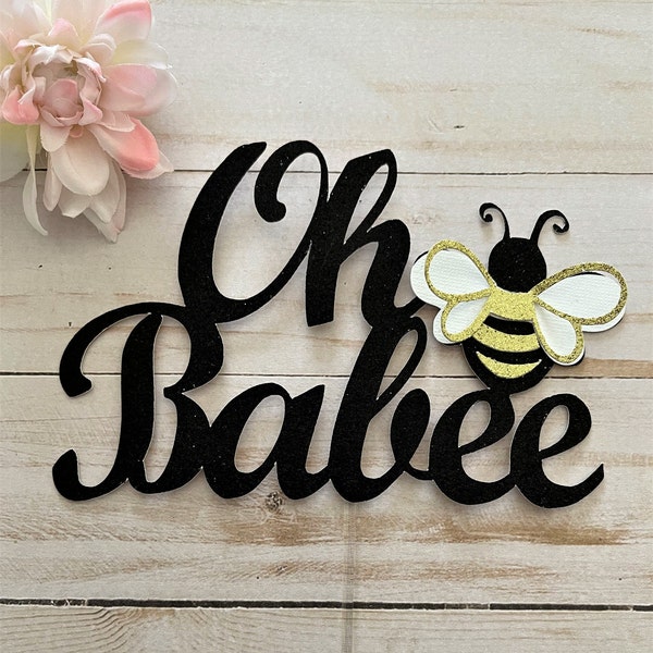 Bee Baby Shower Cake Topper - Oh Babee Bumblebee Theme Decor - Mommy to Bee - Glitter Cake Topper